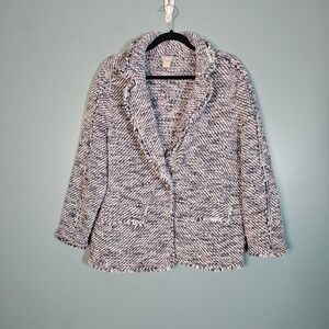 Chicos Womens Textured Blazer Jacket Cardigan Blue Purple White Open Front 3P XL